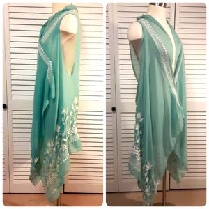 NWOT "Mexicana Style" Teal & White Floral Embroidered Duster